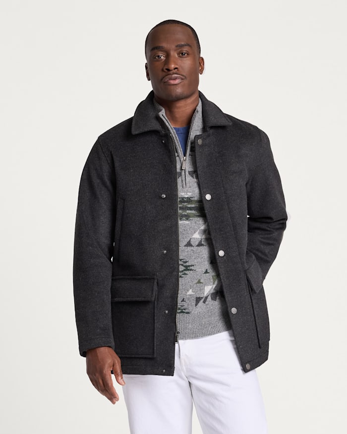 slim fit dress slacks Ash & Erie Black Double-Breasted Peacoat for Short Men Black / XL main image 0